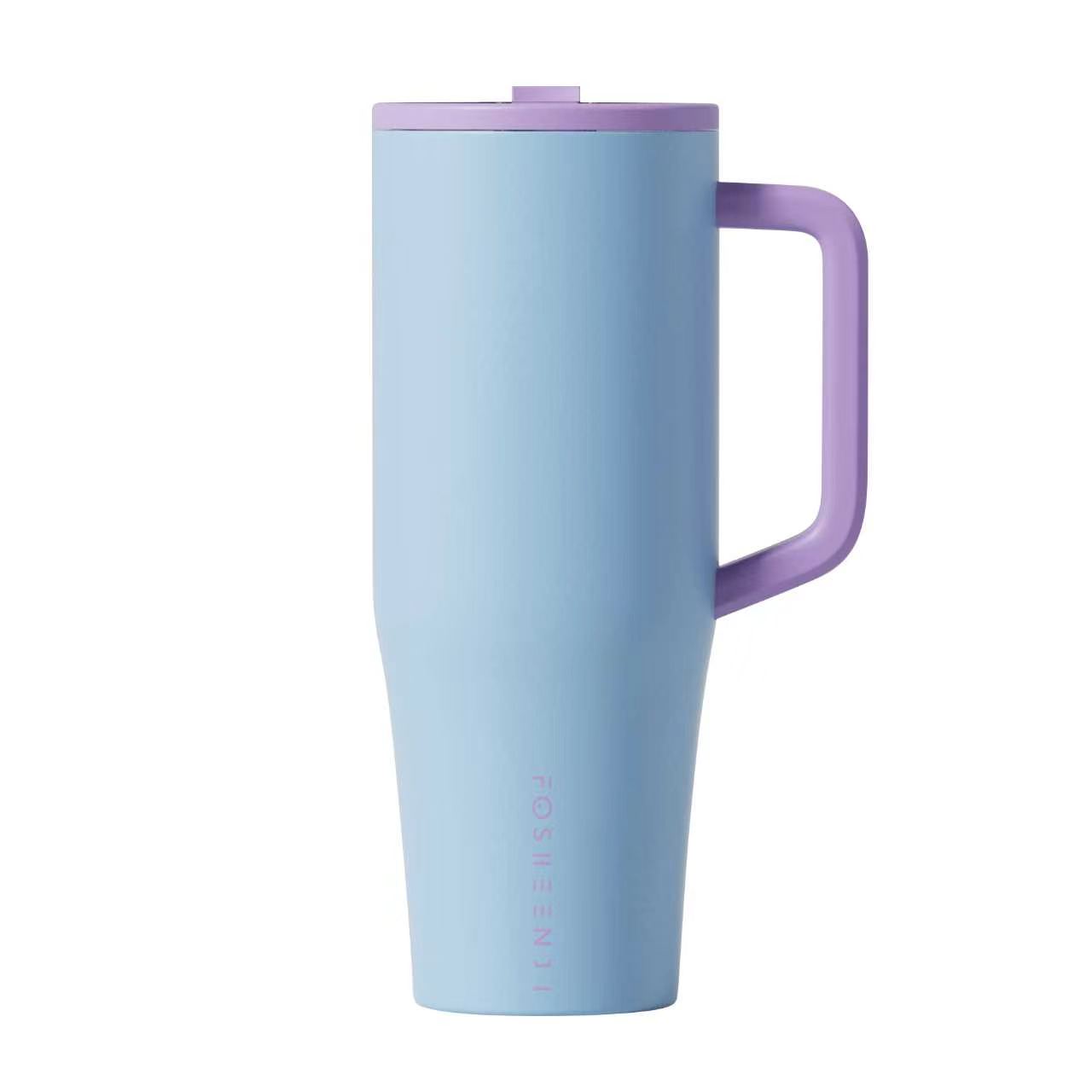 Sky blue tumbler with lavender handle